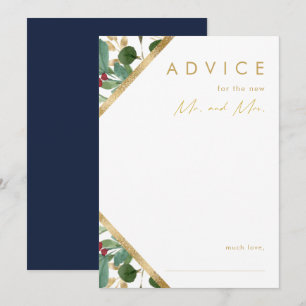 Modern Christmas Greenery Navy Wedding Advice Card