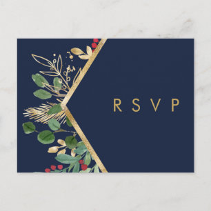 Modern Christmas Greenery   Navy Wedding RSVP Post Postcard