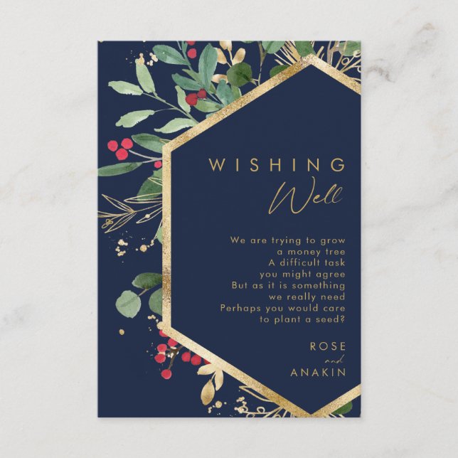 Modern Christmas Greenery | Navy Wishing Well Enclosure Card (Front)