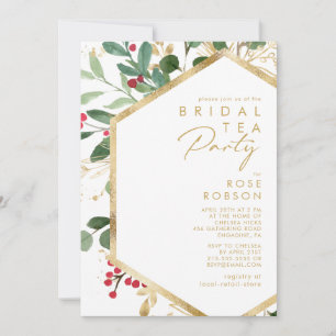 Modern Christmas Greenery   White Bridal Tea Party Invitation