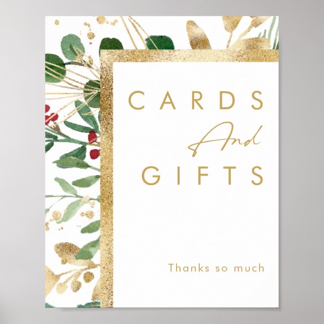 Modern Christmas Greenery | White Cards and Gifts  Poster (Front)