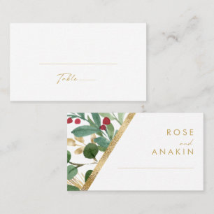 Modern Christmas Greenery White Flat Wedding Place Card