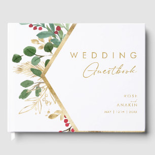 Modern Christmas Greenery   White Guest Book