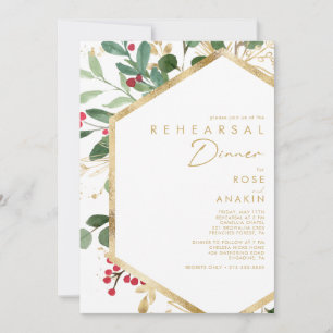 Modern Christmas Greenery   White Rehearsal Dinner Invitation