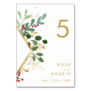 Modern Christmas Greenery   White Table Number