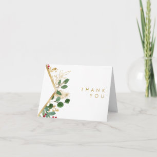 Modern Christmas Greenery   White Thank You Card