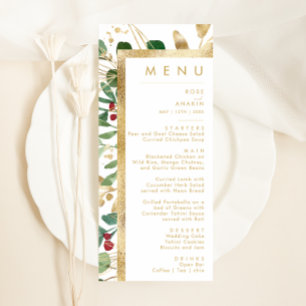 Modern Christmas Greenery White Wedding Dinner Menu