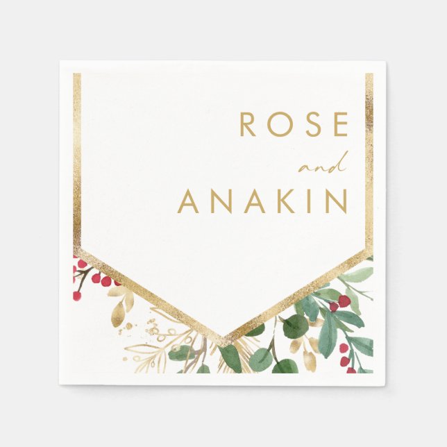 Modern Christmas Greenery | White Wedding Napkins (Front)