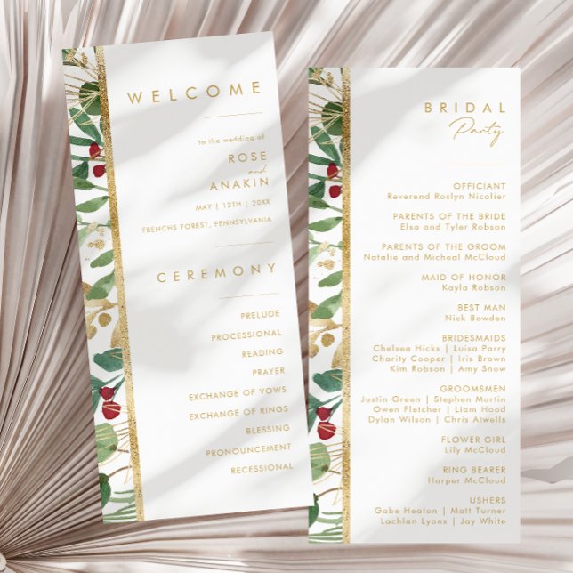 Modern Christmas Greenery | White Wedding Program (Creator Uploaded)