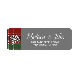Modern Christmas Grey Plaid Snowflakes
