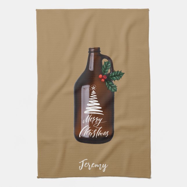 Modern Christmas Growler Beer Jug    Kitchen Towel (Vertical)