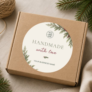 Modern Christmas Handmade With Love Business Classic Round Sticker
