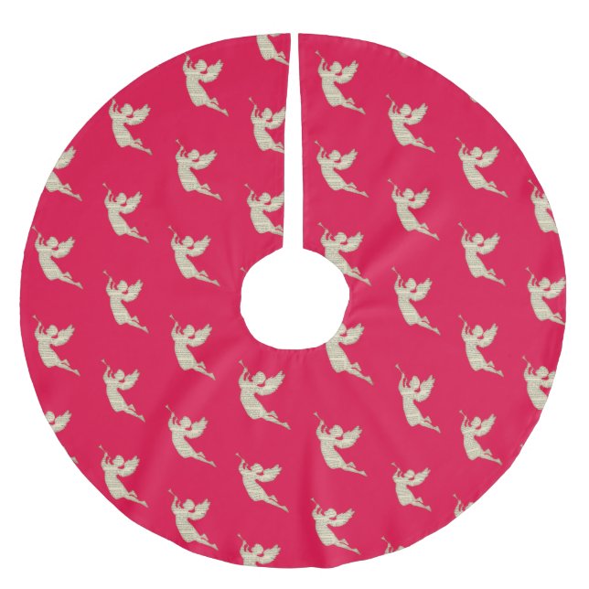Modern Christmas Herald Angel Red Brushed Polyester Tree Skirt (Front)