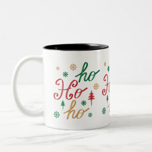 Modern Christmas Ho Ho Ho Script Pattern Two-Tone Coffee Mug