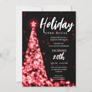 MODERN Christmas Holiday Open House Party Red Invitation