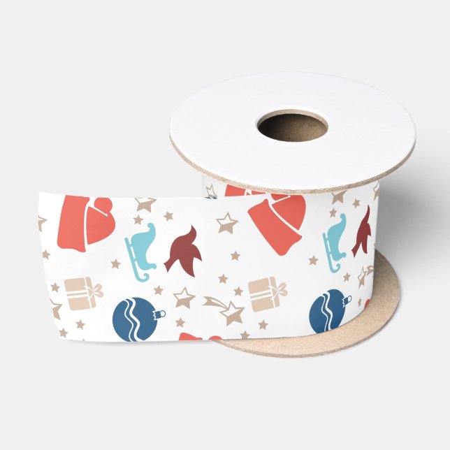 Modern Christmas Holiday Pattern Satin Ribbon (Spool)