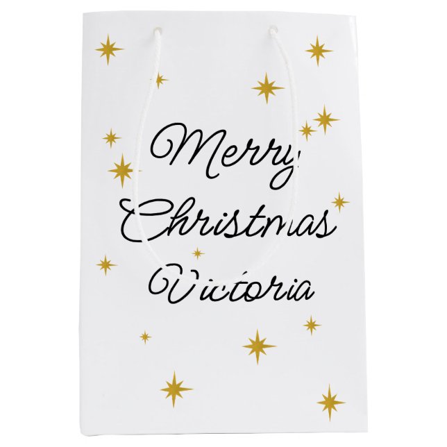 Modern Christmas Holiday Personalized Merry  Medium Gift Bag (Front)