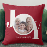 Modern Christmas Holiday Personalized Photo Red Throw Pillow<br><div class="desc">Add a touch of Joy to your festive decor this year with this modern Christmas Photo Pillow. It is decorated with the word JOY in white modern typography on a maroon red background.
Easily customizable with your photo and name.</div>