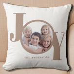 Modern Christmas Holiday Personalized Photo Throw Pillow<br><div class="desc">This modern Christmas Holiday Photo Pillow is decorated with the word JOY in beige on a white background.
Easily customizable with your photo and name.</div>