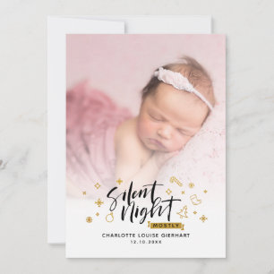 Modern Christmas Holidays Baby Birth Photo Announcement