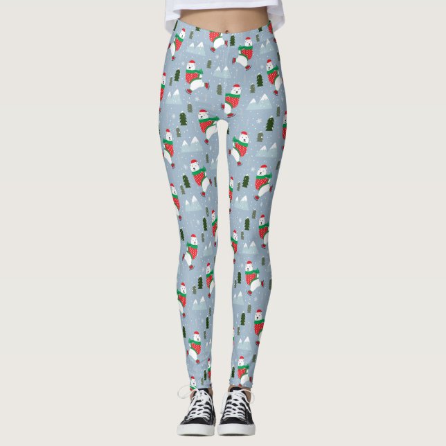 Modern Christmas Holidays Polar Bear Leggings (Front)
