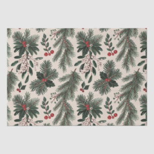 Modern Christmas holly berries leaves Tissue Paper