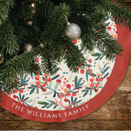 Modern Christmas Holly Berries Personalized Brushed Polyester Tree Skirt