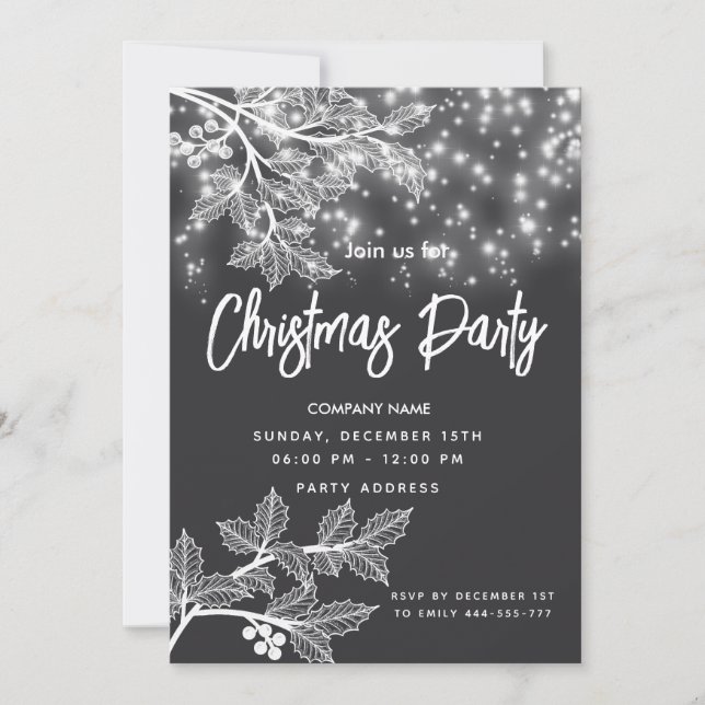 Modern Christmas holly branches corporate Invitation (Front)