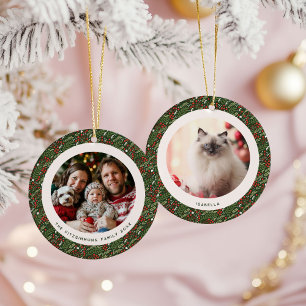Modern Christmas Holly Foliage 2 Photos Ceramic Ornament