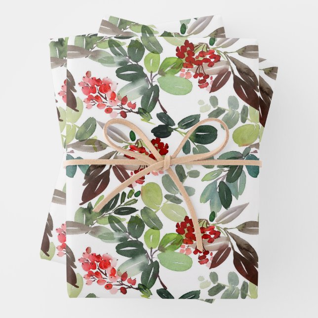 Modern Christmas Holly Pattern Wrapping Paper Sheet (In situ)