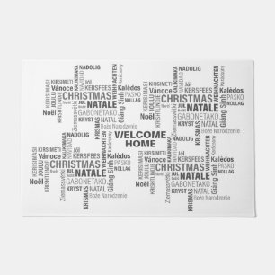 MODERN CHRISTMAS IN DIFFERENT LANGUAGES WHITE DOORMAT