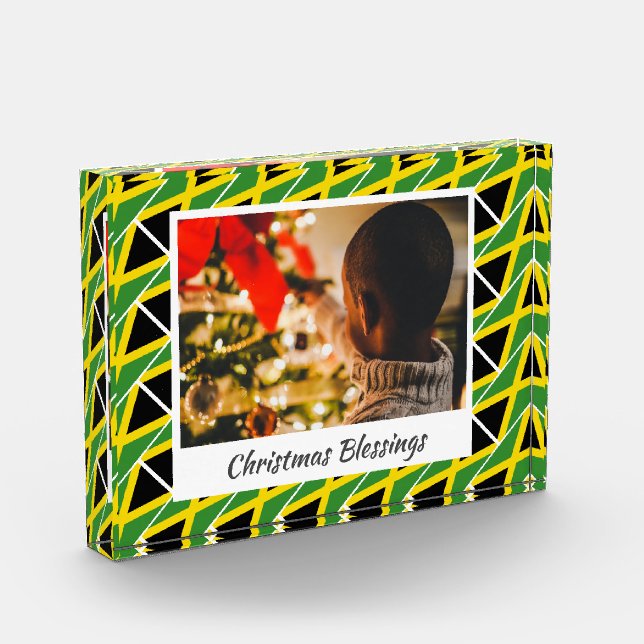 Modern Christmas JAMAICA FLAG Customized Keepsake Photo Block (Left)