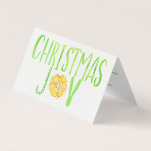 Modern Christmas JOY green candy cane lemon script