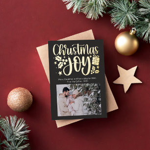 Modern Christmas Joy Photo Foil  Holiday Card