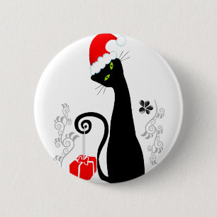 Modern Christmas Kitty 2 Inch Round Button