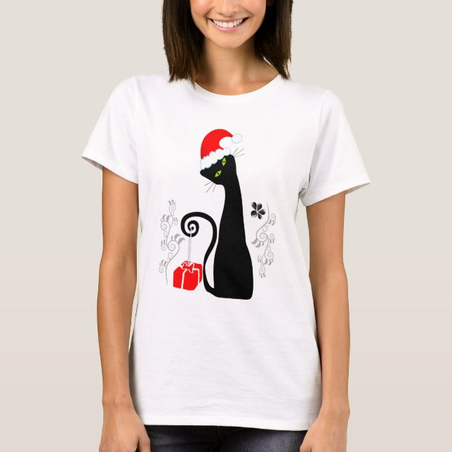 Modern Christmas Kitty Cat Sleepshirt Shirt Dress (Front)