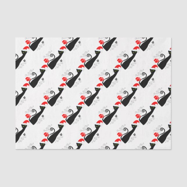 Modern Christmas Kitty  in Santa Hats Tissue Paper (Front)