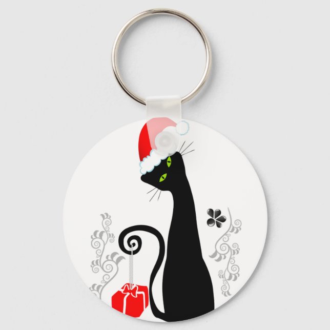 Modern Christmas Kitty Keychain (Front)