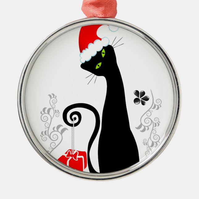 Modern Christmas Kitty Metal Ornament (Front)