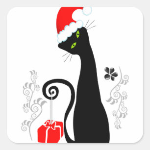 Modern Christmas Kitty Square Sticker