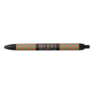 Modern Christmas Leopard Print Red Green Stripes Black Ink Pen