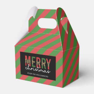 Modern Christmas Leopard Print Red Green Stripes Favor Box