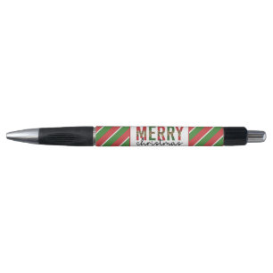 Modern Christmas Leopard Print Red Green Stripes Pen