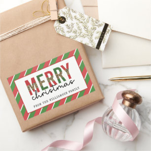 Modern Christmas Leopard Print Red Green Stripes Sticker