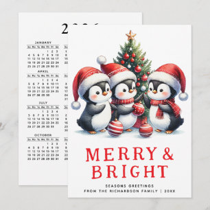 Modern Christmas Merry and Bright Cute Penguins Holiday Card
