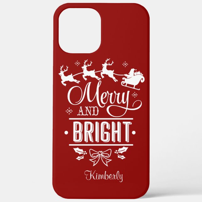 Modern Christmas MERRY And BRIGHT Script Monogram Case-Mate iPhone Case (Back)