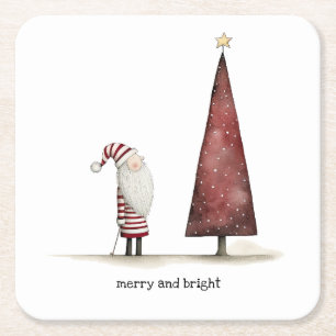 Modern Christmas Merry and Bright Winter Square Paper Coaster