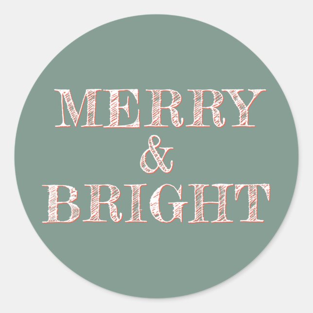 Modern Christmas Merry Bright Dusty Green Classic Round Sticker (Front)