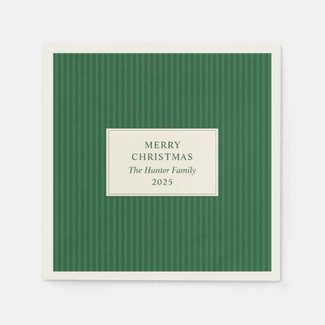 Modern Christmas Minimal Holiday Green Stripes Napkin (Front)