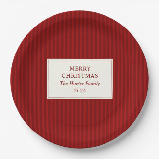 Modern Christmas Minimal Holiday Red Stripes Paper Plate